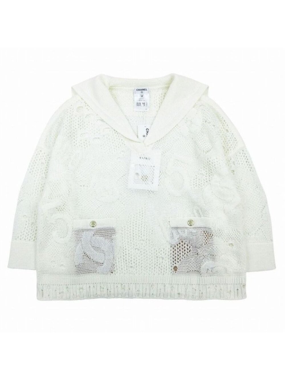 Chanel 22 C Coco Mark Camellia Pullover Knit Sailor Collar